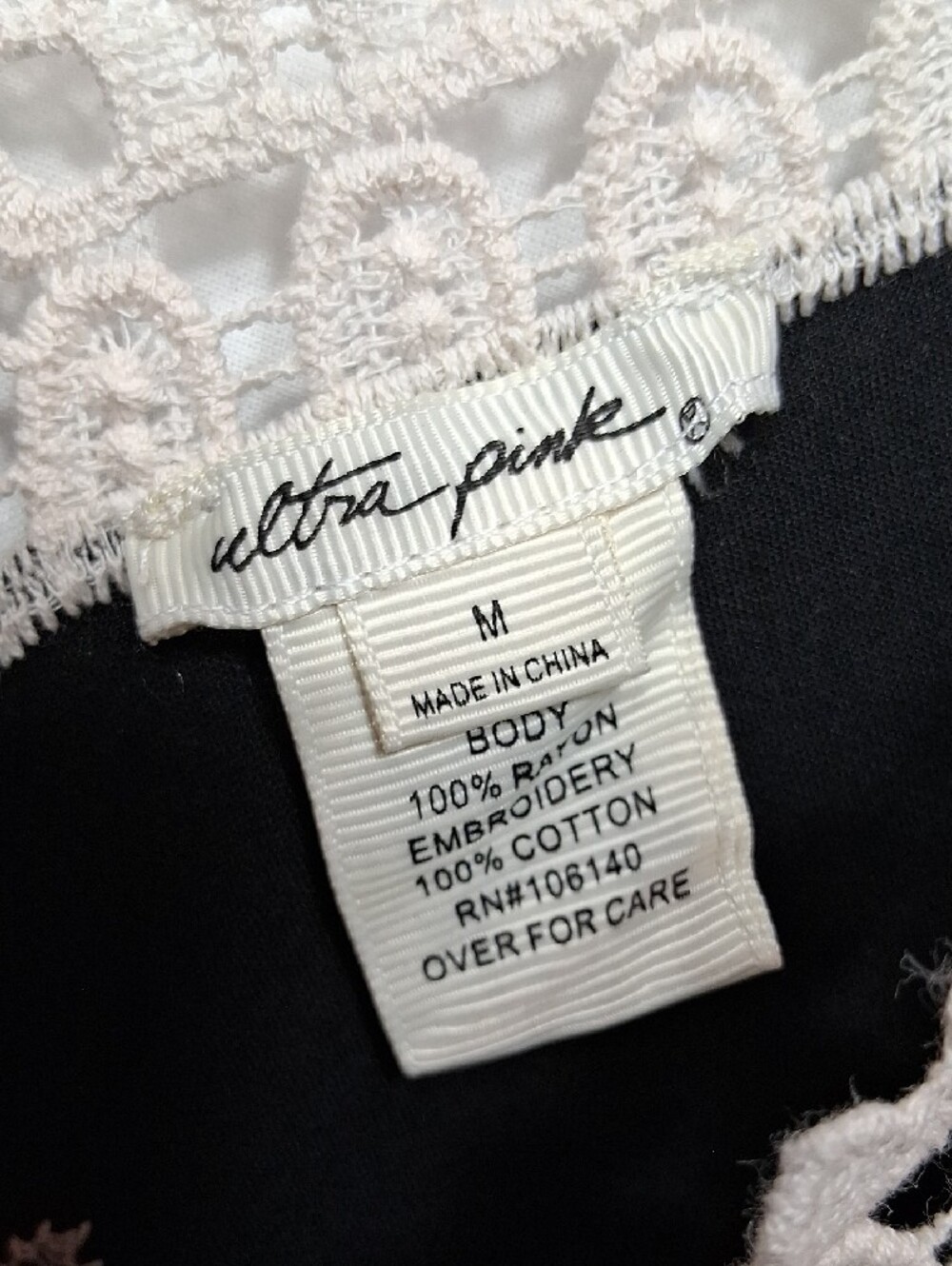 Ultra Pink Black Camisole with Cream Crochet Embroidery - Picture 2 of 7